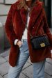 Orange Lapel Neck Open Front Faux Fur Midi Women Coat Sale