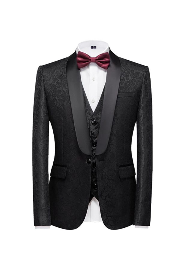 Black 3 Piece Jacquard Shawl Lapel Men s Prom Suits Hot on Sale