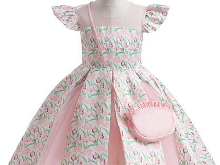 Pink Flower Printed Flower Girl Dress Online Hot Sale