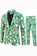 Green Notched Lapel Printed 3 Piece Christmas Men s Suits Sale