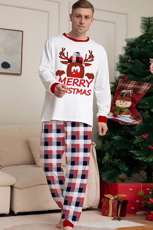 White Deer and Red Plaid Christmas Family Matching Pajamas Set Hot on Sale