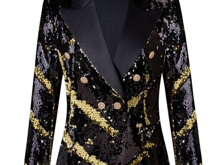 Sparkly Black Peak Lapel Sequins Women Party Blazer Cheap