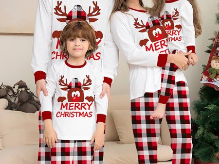 White Deer and Red Plaid Christmas Family Matching Pajamas Set Hot on Sale