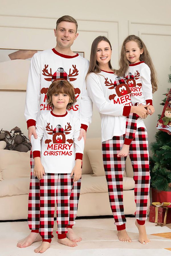 White Deer and Red Plaid Christmas Family Matching Pajamas Set Hot on Sale