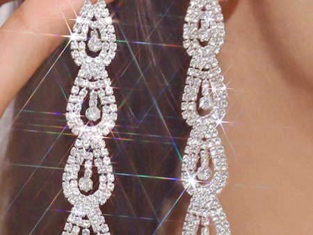 Silver Rhinestone Long Drop Earrings Hot on Sale