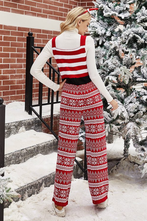 Christmas Red Snowflake Knitted Jumpsuits Online Sale