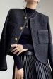 Black Tweed Shawl Lapel Cropped Women Coat For Cheap