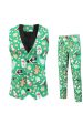 Green Notched Lapel Printed 3 Piece Christmas Men s Suits Sale