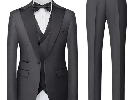 Black Grey 3 Piece Peak Lapel One Button Men s Suits For Sale