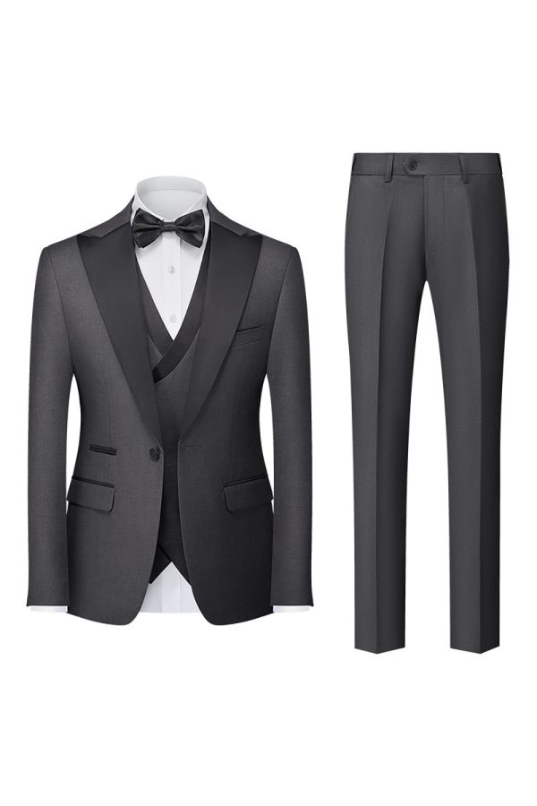 Black Grey 3 Piece Peak Lapel One Button Men s Suits For Sale