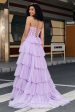 Purple Princess A Line Tiered Corset Prom Dress with Accessory Online now