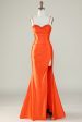 Orange Mermaid Spaghetti Straps Long Corset Prom Dress With Slit Online