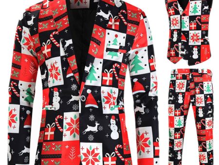 Red Christmas Tree Printed 3 Piece Men s Suits Discount