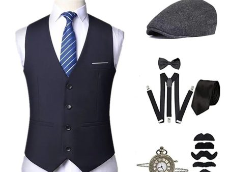 Black Men s Vest with Accessories Set For Sale