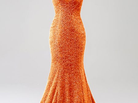 Orange Mermaid Sweetheart Sweep Train Prom Dress With Sequins For Discount