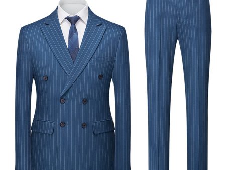 Navy Pinstriped Peak Lapel 2 Piece Men s Formal Suits For Sale