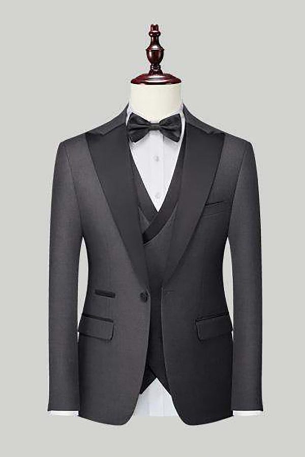 Black Grey 3 Piece Peak Lapel One Button Men s Suits For Sale