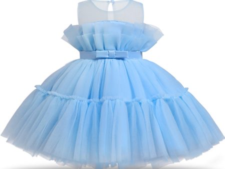 Blue A-line Tulle Flower Girl Dress with Bow Fashion