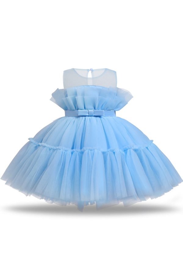 Blue A-line Tulle Flower Girl Dress with Bow Fashion