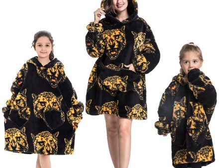 Black Strawberry Family Matching Flannel Oversize Wearable Hoodie Blanket Sweatshirt Online