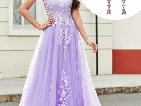 Lilac A Line Appliques Long Prom Dress with Accessory Online now