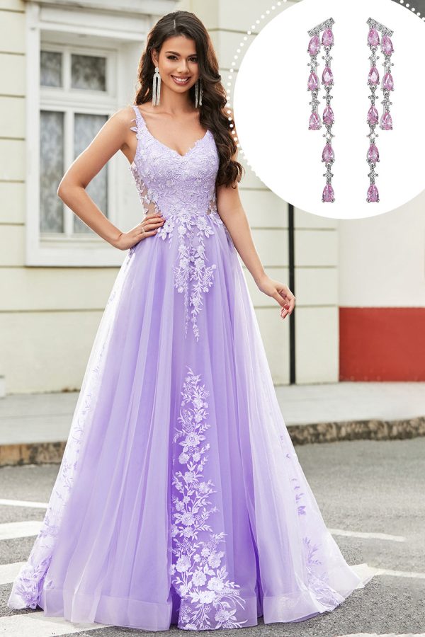 Lilac A Line Appliques Long Prom Dress with Accessory Online now