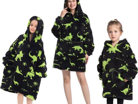 Black Dinosaur Family Matching Flannel Halloween Oversize Wearable Hoodie Blanket Sweatshirt Cheap