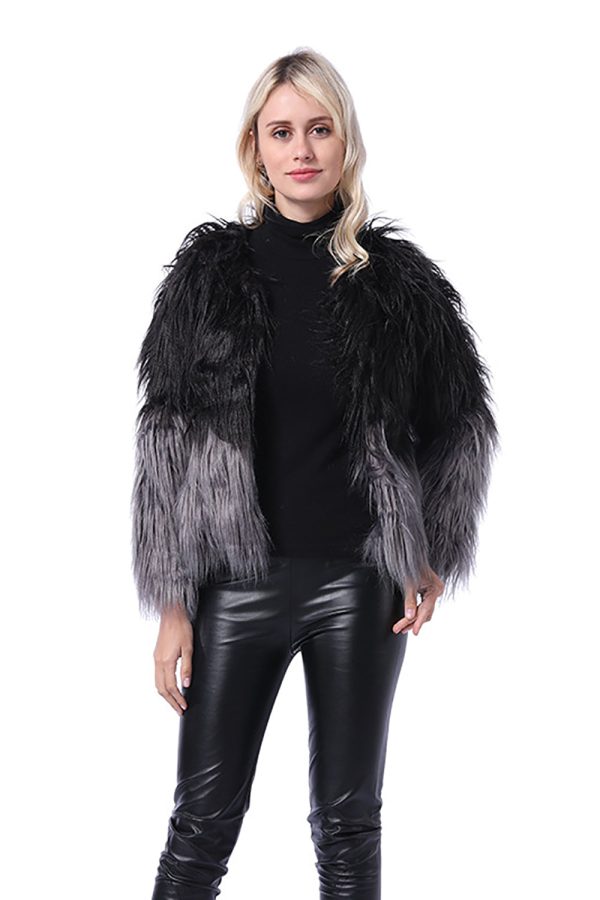 Black Winter Long Sleeve Faux Fur Coat on Sale