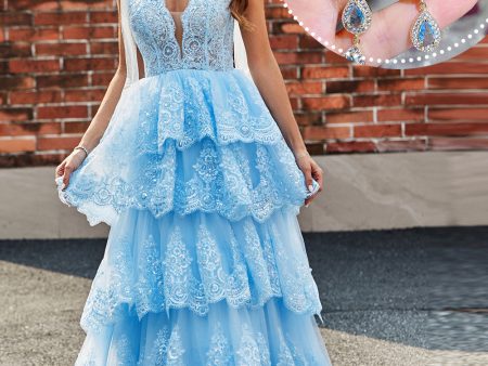 Tiered Tulle Sweetheart Bow Tie Straps Sequin Prom Dress with Accessory Online Sale