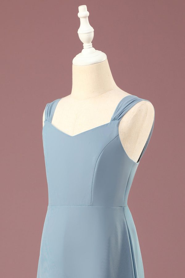 Dusty Blue Chiffon A-line V-neck Junior Bridesmaid Dress Hot on Sale