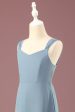 Dusty Blue Chiffon A-line V-neck Junior Bridesmaid Dress Hot on Sale