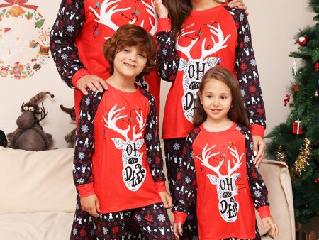 Christmas Family Matching Pajamas Black Red Deer Printed Pajamas Set For Sale