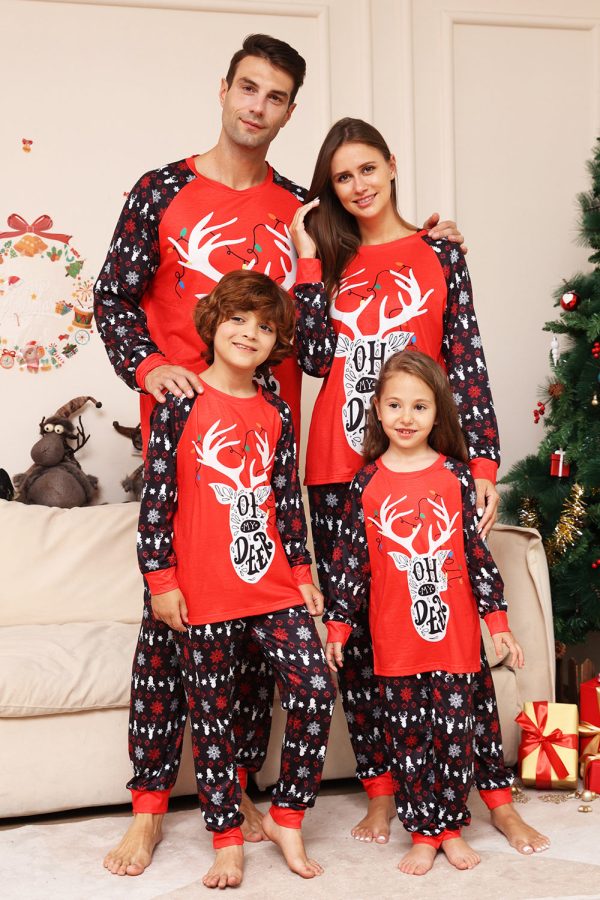 Christmas Family Matching Pajamas Black Red Deer Printed Pajamas Set For Sale