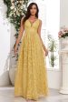 Yellow V-Neck Long Prom Dress With Appliques Supply