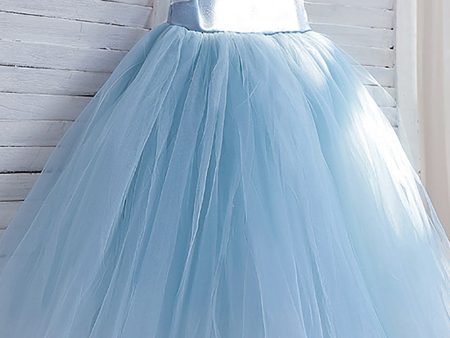 Tulle Light Blue Sleeveless Flower Girl Dress on Sale