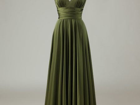 A-Line Sleeveless Olive Long Bridesmaid Dress Fashion