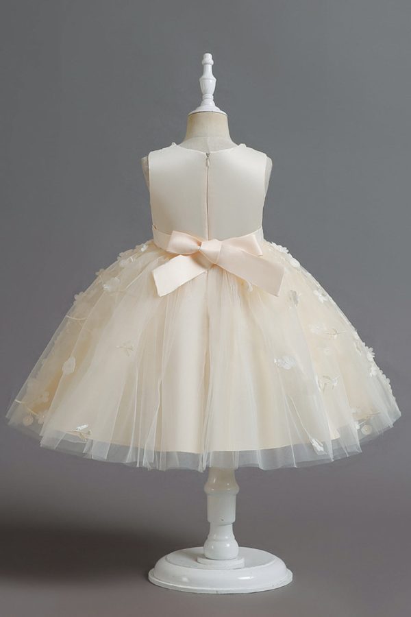 Champagne A Line Tulle Sleeveless Flower Girls  Party Dress With Bow Online Hot Sale