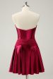 Burgundy A Line Sweetheart Strapless Keyhole Satin Homecoming Dress Hot on Sale