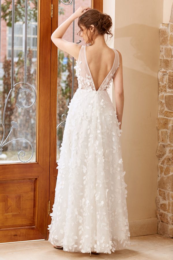 White Appliques Tulle Wedding Dress Online now