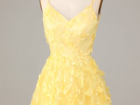 Keep Glowing A Line Spaghetti Straps Yellow Short Homecoming Dress with Appliques Online