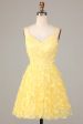 Keep Glowing A Line Spaghetti Straps Yellow Short Homecoming Dress with Appliques Online