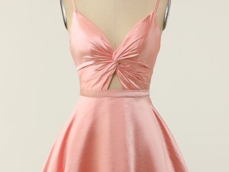 A Line Spaghetti Straps Blush Short Homecoming Party Dress Fashion