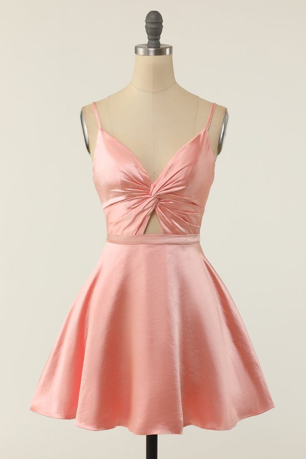 A Line Spaghetti Straps Blush Short Homecoming Party Dress Fashion