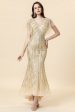 Mermaid V Neck Golden Beaded Long Formal Dress Discount