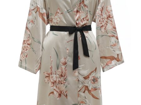 Light Grey Floral Satin Bridal Robe Sale