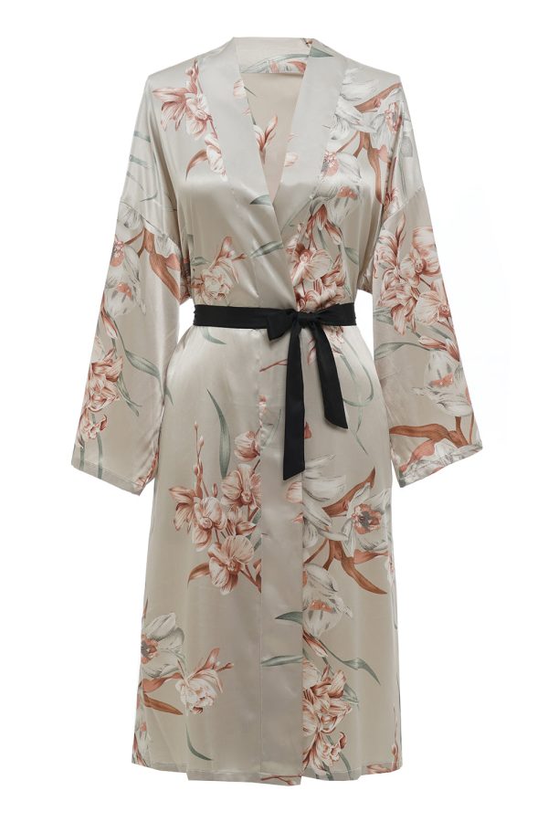 Light Grey Floral Satin Bridal Robe Sale