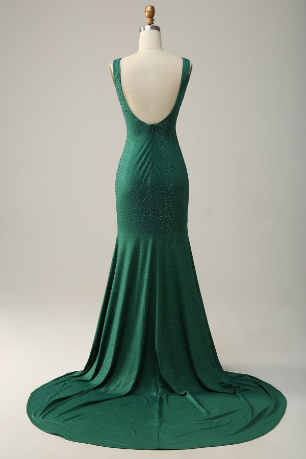 Mermaid V Neck Green Long Formal Dress with Beading Online now