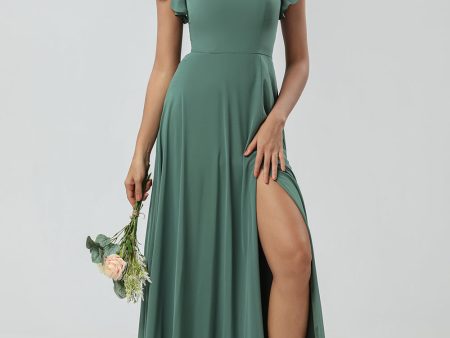 A-Line Green Long Bridesmaid Dress with Ruffles Sale