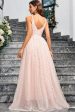 Sparkly Pink A Line Spaghetti Straps Long Prom Dress With Appliques Online Sale