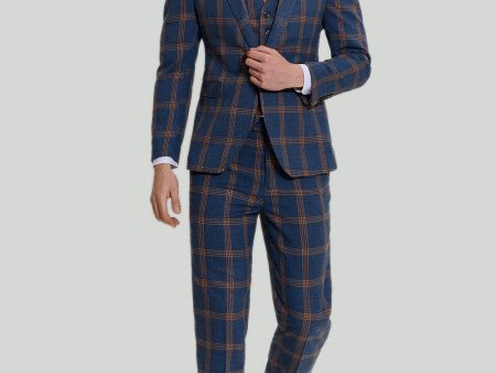 Grey Blue Men s 3 Piece Plaid Notched Lapel Prom Suits Discount